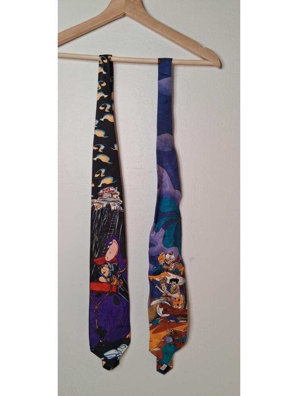 Lot of 2 Vtg Hanna Barbera Flintstones Ties Fred Barney Pebbles Dino Retro 90s